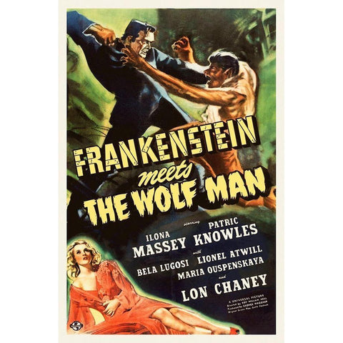 Frankenstein vs the Wolfman Black Modern Wood Framed Art Print with Double Matting by Hollywood Photo Archive