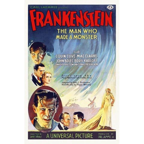 Frankenstein Gold Ornate Wood Framed Art Print with Double Matting by Hollywood Photo Archive