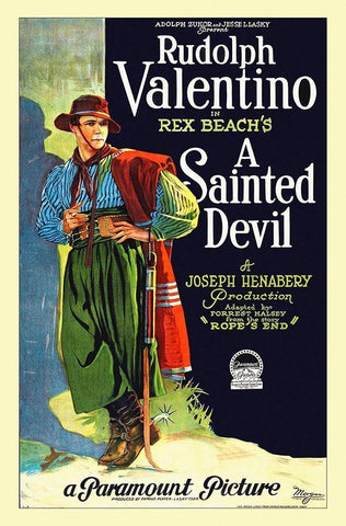 Rudolph Valentino - A Sainted Devil - 1924 Black Ornate Wood Framed Art Print with Double Matting by Hollywood Photo Archive