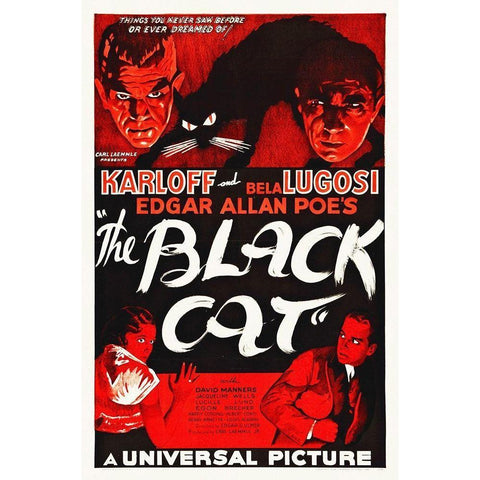 The Black Cat, 1934 Gold Ornate Wood Framed Art Print with Double Matting by Hollywood Photo Archive