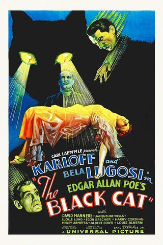 The Black Cat Black Ornate Wood Framed Art Print with Double Matting by Hollywood Photo Archive