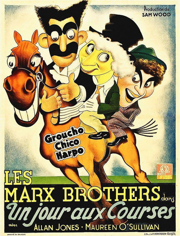 Marx Brothers - French - A Day at the Races 02 White Modern Wood Framed Art Print with Double Matting by Hollywood Photo Archive