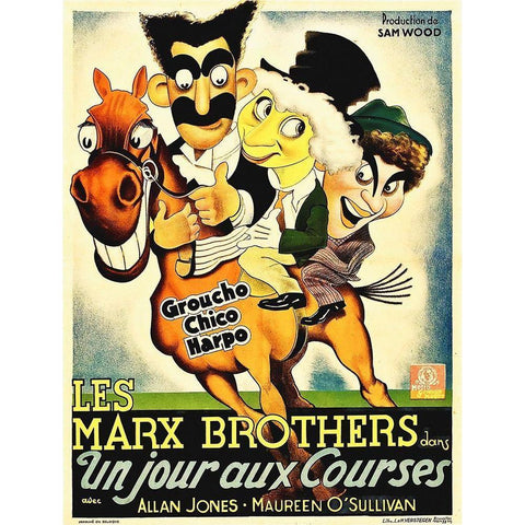 Marx Brothers - French - A Day at the Races 02 Black Modern Wood Framed Art Print with Double Matting by Hollywood Photo Archive