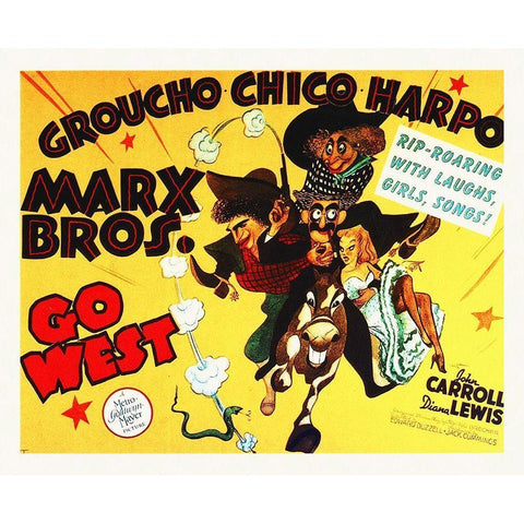 Marx Brothers - Go West 02 White Modern Wood Framed Art Print by Hollywood Photo Archive