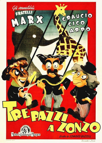 Marx Brothers - Italian - At the Circus 01 White Modern Wood Framed Art Print with Double Matting by Hollywood Photo Archive