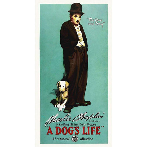 Charlie Chaplin - A Dogs Life, 1918 White Modern Wood Framed Art Print by Hollywood Photo Archive