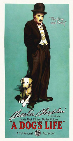 Charlie Chaplin - A Dogs Life, 1918 White Modern Wood Framed Art Print with Double Matting by Hollywood Photo Archive