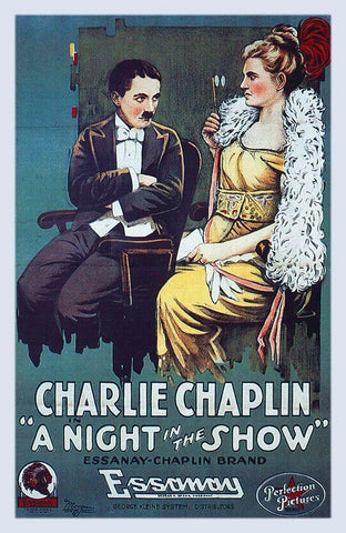 Charlie Chaplin - A Night in the Show, 1915 White Modern Wood Framed Art Print with Double Matting by Hollywood Photo Archive