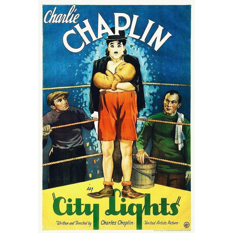 Charlie Chaplin - City Lights, 1931 Black Modern Wood Framed Art Print with Double Matting by Hollywood Photo Archive