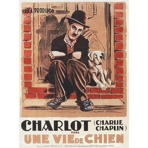 Charlie Chaplin - French - A Dogs Life, 1918 White Modern Wood Framed Art Print by Hollywood Photo Archive