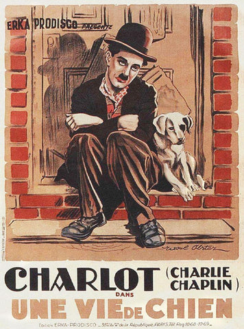 Charlie Chaplin - French - A Dogs Life, 1918 White Modern Wood Framed Art Print with Double Matting by Hollywood Photo Archive