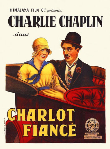 Charlie Chaplin - French - A Jitney Elopement, 1915 White Modern Wood Framed Art Print with Double Matting by Hollywood Photo Archive