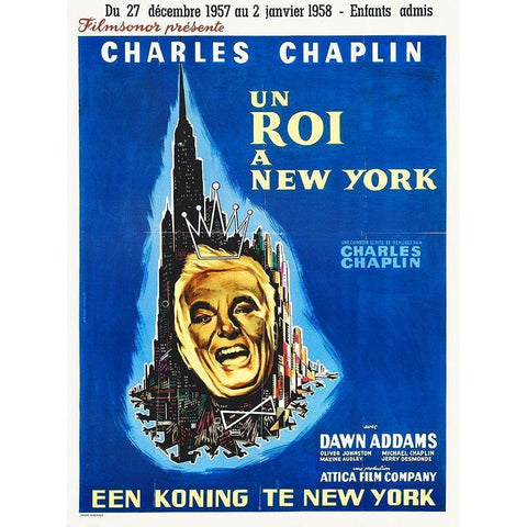 Charlie Chaplin - French - A King in New York, 1957 White Modern Wood Framed Art Print by Hollywood Photo Archive