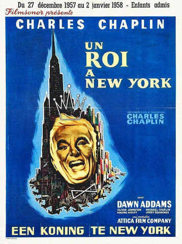 Charlie Chaplin - French - A King in New York, 1957 White Modern Wood Framed Art Print with Double Matting by Hollywood Photo Archive