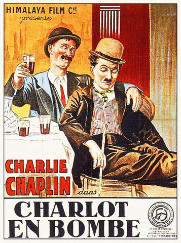 Charlie Chaplin - French - A Night Out, 1915 White Modern Wood Framed Art Print with Double Matting by Hollywood Photo Archive