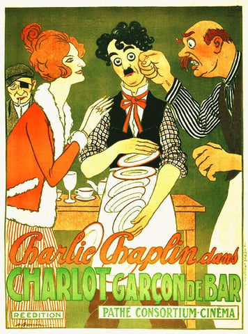 Charlie Chaplin - French - Caught in a Cabaret, 1914 White Modern Wood Framed Art Print with Double Matting by Hollywood Photo Archive