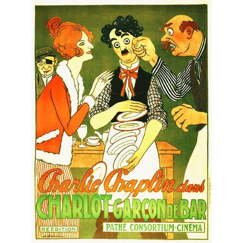 Charlie Chaplin - French - Caught in a Cabaret, 1914 White Modern Wood Framed Art Print by Hollywood Photo Archive