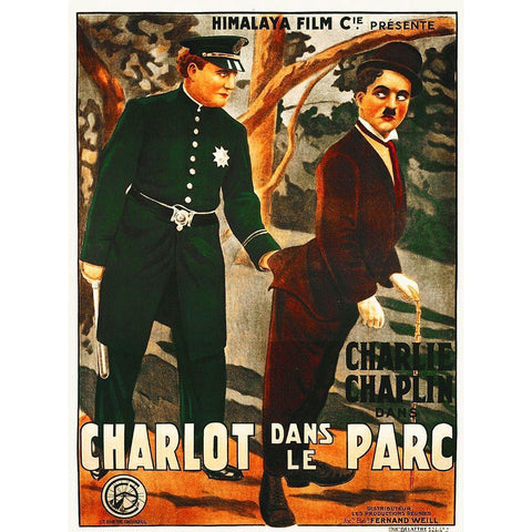 Charlie Chaplin - French - In the Park, 1916 Gold Ornate Wood Framed Art Print with Double Matting by Hollywood Photo Archive