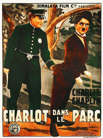 Charlie Chaplin - French - In the Park, 1916 White Modern Wood Framed Art Print with Double Matting by Hollywood Photo Archive