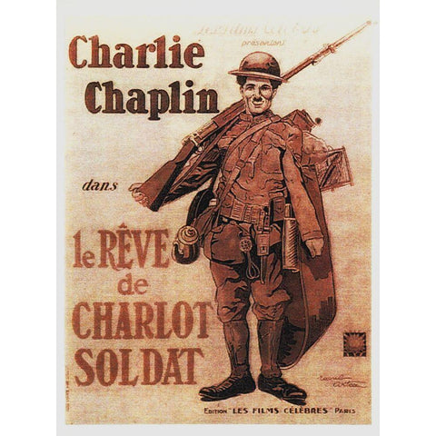 Charlie Chaplin - French - Shoulder Arms, 1918 White Modern Wood Framed Art Print by Hollywood Photo Archive