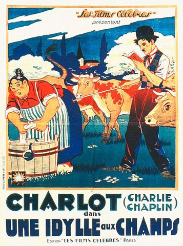 Charlie Chaplin - French - The Champion, 1915 White Modern Wood Framed Art Print with Double Matting by Hollywood Photo Archive