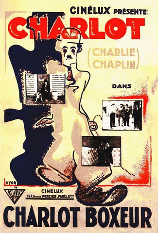 Charlie Chaplin - French - The Champion, 1915 White Modern Wood Framed Art Print with Double Matting by Hollywood Photo Archive