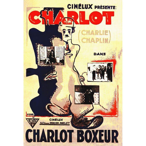 Charlie Chaplin - French - The Champion, 1915 Black Modern Wood Framed Art Print with Double Matting by Hollywood Photo Archive