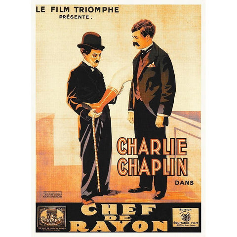 Charlie Chaplin - French - The Floorwalker, 1916 Gold Ornate Wood Framed Art Print with Double Matting by Hollywood Photo Archive