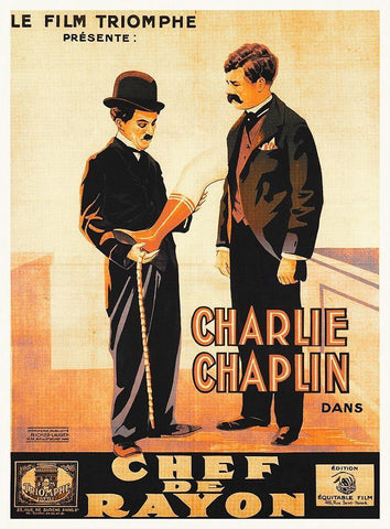 Charlie Chaplin - French - The Floorwalker, 1916 Black Ornate Wood Framed Art Print with Double Matting by Hollywood Photo Archive