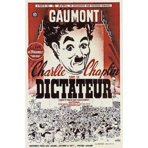 Charlie Chaplin - French - The Great Dictator, 1940 Gold Ornate Wood Framed Art Print with Double Matting by Hollywood Photo Archive