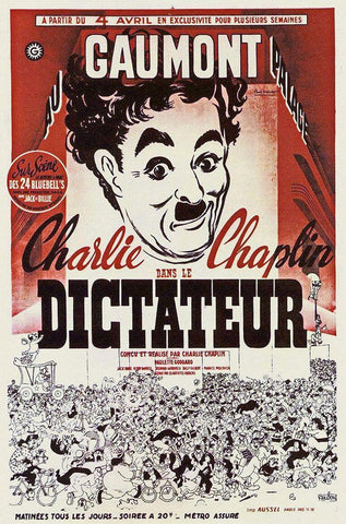 Charlie Chaplin - French - The Great Dictator, 1940 Black Ornate Wood Framed Art Print with Double Matting by Hollywood Photo Archive