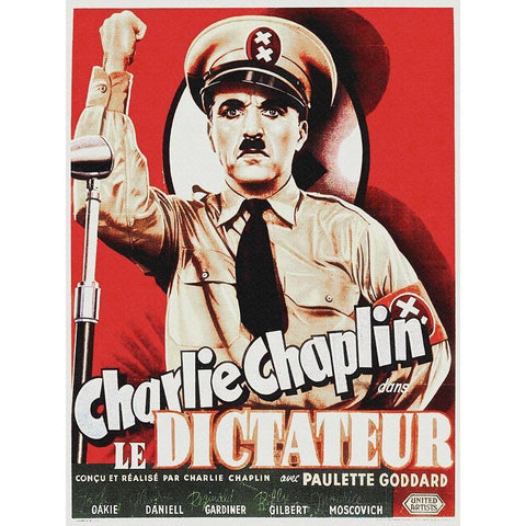 Charlie Chaplin - French - The Great Dictator, 1940 Black Modern Wood Framed Art Print with Double Matting by Hollywood Photo Archive