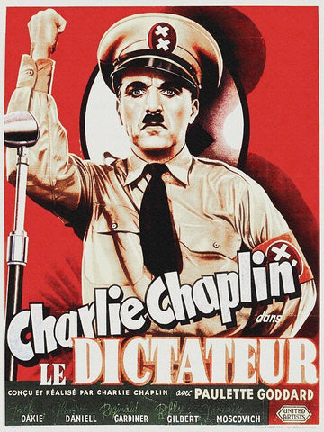 Charlie Chaplin - French - The Great Dictator, 1940 White Modern Wood Framed Art Print with Double Matting by Hollywood Photo Archive