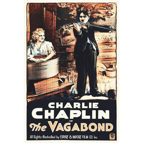 Charlie Chaplin - French - The Vagabond, 1916 Gold Ornate Wood Framed Art Print with Double Matting by Hollywood Photo Archive