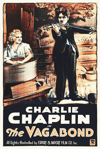 Charlie Chaplin - French - The Vagabond, 1916 Black Ornate Wood Framed Art Print with Double Matting by Hollywood Photo Archive