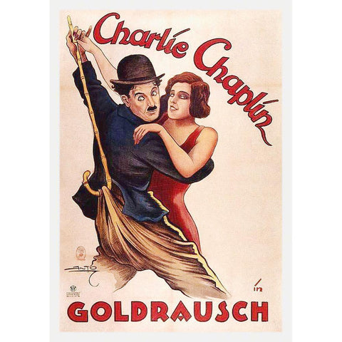 Charlie Chaplin - German - The Gold Rush, 1925 Black Modern Wood Framed Art Print with Double Matting by Hollywood Photo Archive