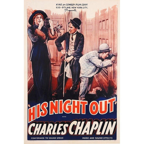 Charlie Chaplin - His Night Out, 1915 Gold Ornate Wood Framed Art Print with Double Matting by Hollywood Photo Archive