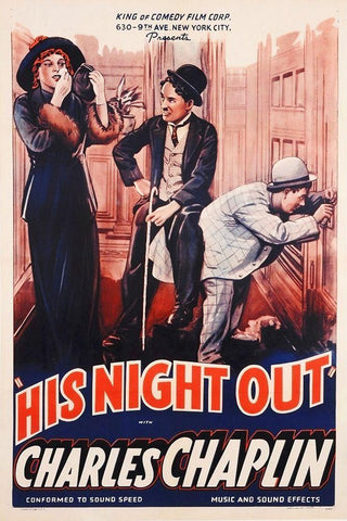 Charlie Chaplin - His Night Out, 1915 White Modern Wood Framed Art Print with Double Matting by Hollywood Photo Archive