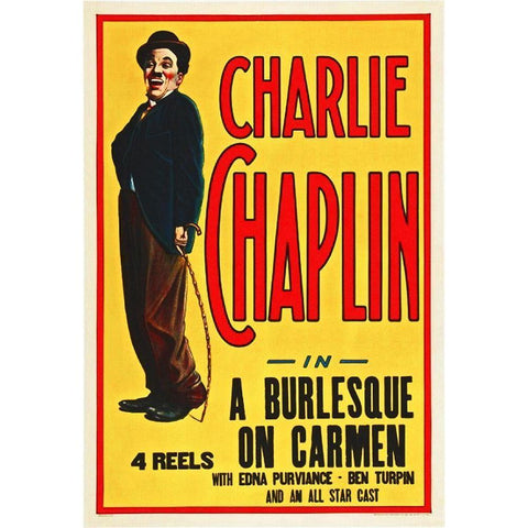 Charlie Chaplin - In a Burlesque on Carmen White Modern Wood Framed Art Print by Hollywood Photo Archive