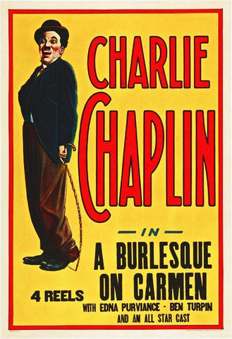 Charlie Chaplin - In a Burlesque on Carmen White Modern Wood Framed Art Print with Double Matting by Hollywood Photo Archive