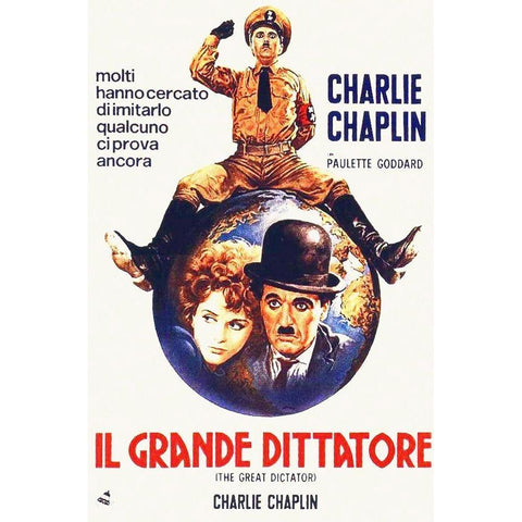 Charlie Chaplin - Italian - The Great Dictator, 1940 White Modern Wood Framed Art Print by Hollywood Photo Archive