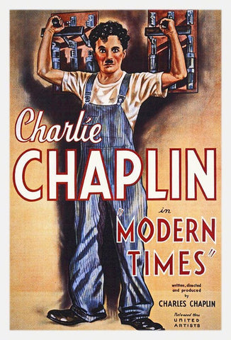 Charlie Chaplin - Modern Times, 1936 Black Ornate Wood Framed Art Print with Double Matting by Hollywood Photo Archive