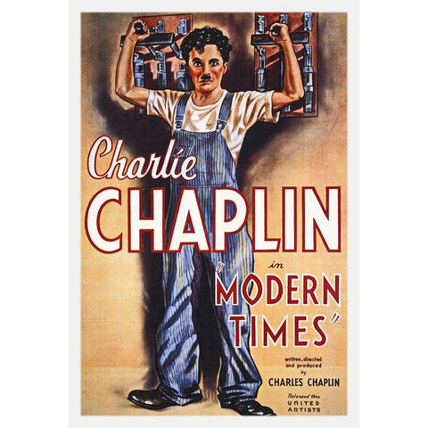 Charlie Chaplin - Modern Times, 1936 White Modern Wood Framed Art Print by Hollywood Photo Archive