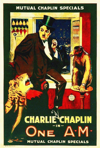 Charlie Chaplin - One A.M., 1916 White Modern Wood Framed Art Print with Double Matting by Hollywood Photo Archive