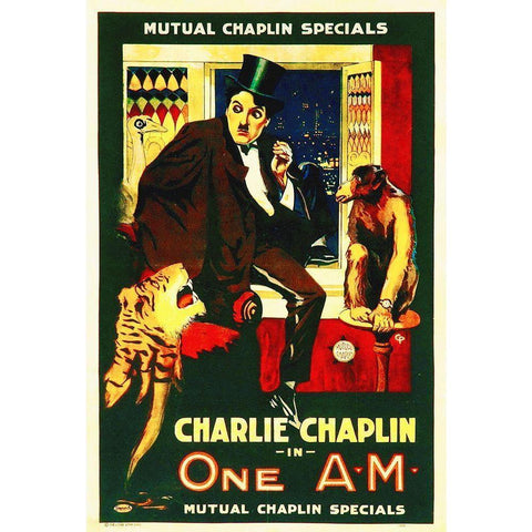 Charlie Chaplin - One A.M., 1916 White Modern Wood Framed Art Print by Hollywood Photo Archive