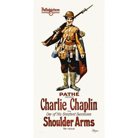 Charlie Chaplin - Shoulder Arms, 1918 Black Modern Wood Framed Art Print by Hollywood Photo Archive