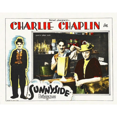 Charlie Chaplin - Sunnyside, 1915 Gold Ornate Wood Framed Art Print with Double Matting by Hollywood Photo Archive