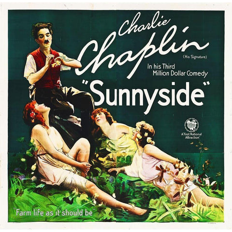 Charlie Chaplin - Sunnyside, 1919 White Modern Wood Framed Art Print by Hollywood Photo Archive