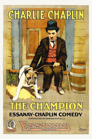 Charlie Chaplin - The Champion, 1919 Black Ornate Wood Framed Art Print with Double Matting by Hollywood Photo Archive