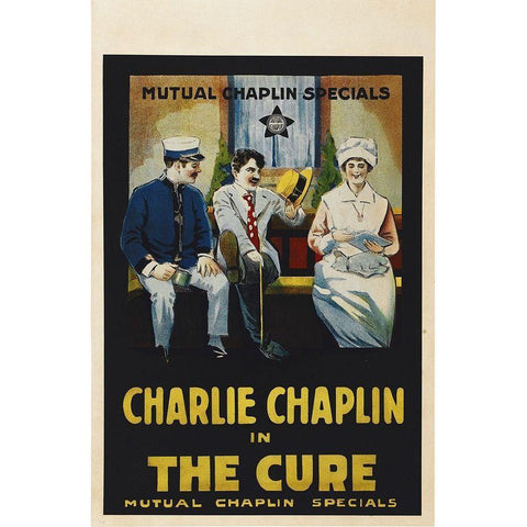 Charlie Chaplin - The Cure, 1917 Gold Ornate Wood Framed Art Print with Double Matting by Hollywood Photo Archive